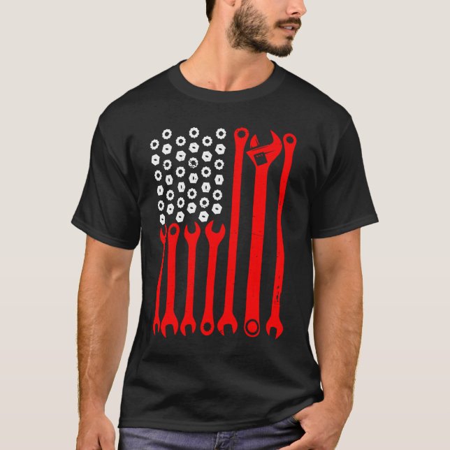 Camiseta Mechanic US Flag Tuning Car  Repairing Mechanic Ca (Anverso)