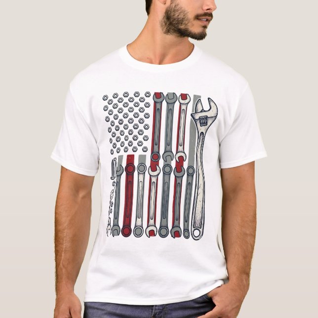 Camiseta Mechanic Wrench Flag Vintage Engraving Vector Desi (Anverso)