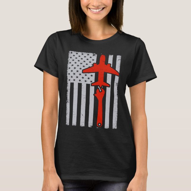 Camiseta Mechanics  American Flag Plane Airplane Mechanic W (Anverso)
