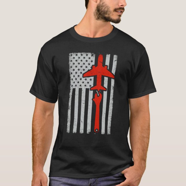 Camiseta Mechanics American Flag Plane Airplane Mechanic Wr (Anverso)