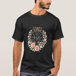 Camiseta Medalla Milagrosa Floral Devoción Católica Mariana