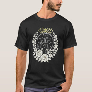 Camiseta Medalla Milagrosa Floral Devoción Católica Mariana