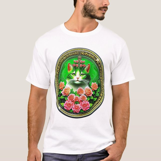 Camiseta Medallón de Gato Rosa Esmeralda (Anverso)