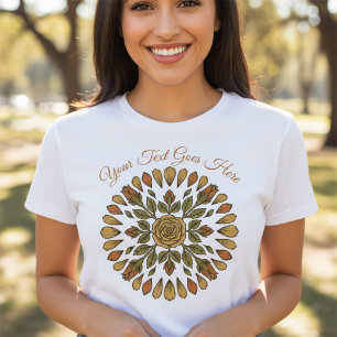 Camiseta Medallón de Linóleo Floral Antiguo con Texto Perso