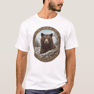 Camiseta Medallón Ornamental de Retrato de Oso Salvaje