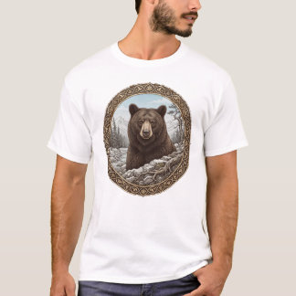 Camiseta Medallón Ornamental de Retrato de Oso Salvaje