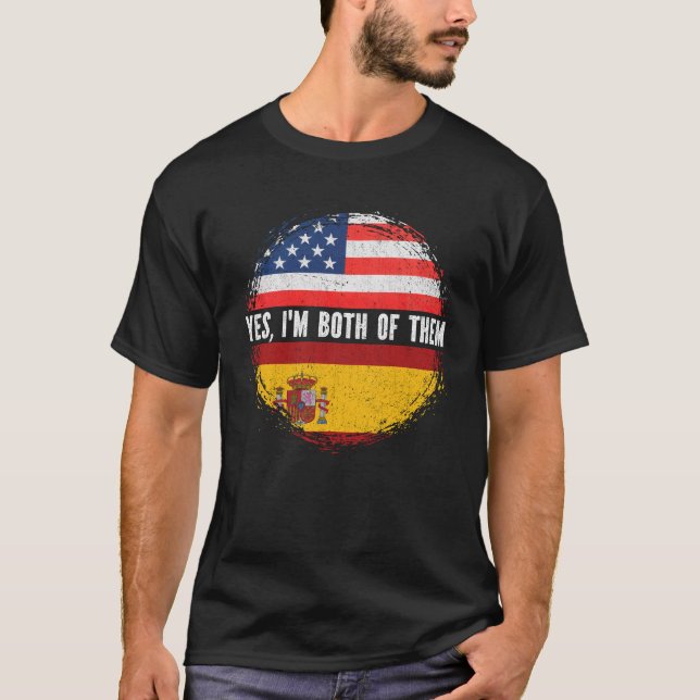 Camiseta Media Americana mitad Español Bandera de Estados U (Anverso)