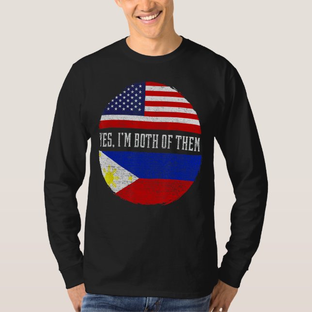 Camiseta Media Americana Mitad Filipino Bandera Estadounide (Anverso)