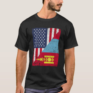 Camiseta Media bandera de EE. UU. Media bandera de Mongolia