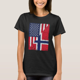 Camiseta Media bandera de EE. UU. Media bandera de Noruega