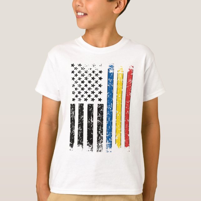 Camiseta Media bandera mitad rumana media americana Rumania (Anverso)