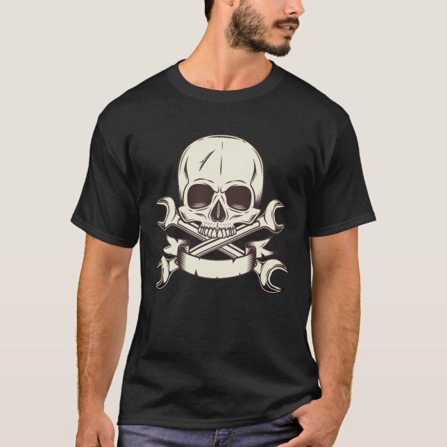 Camiseta Media calavera con llave mecánica y cinta (Anverso)