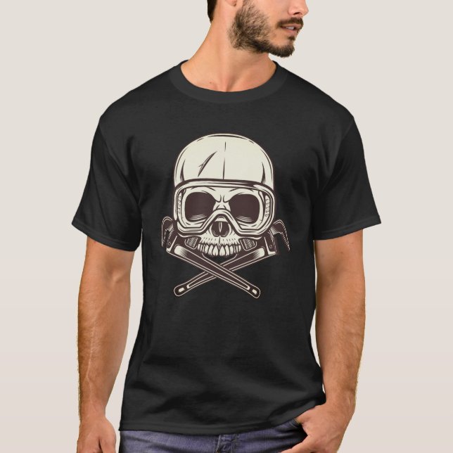 Camiseta Media calavera en gafas con llave de construcción (Anverso)