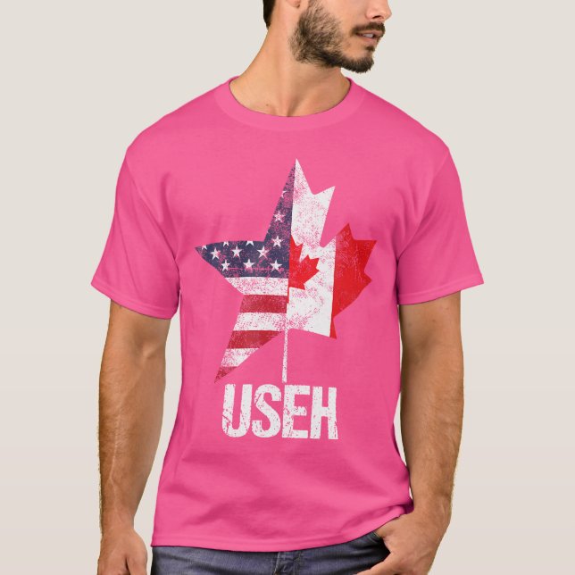 Camiseta Media Canadiense Estadounidense Useh Canadá Bander (Anverso)