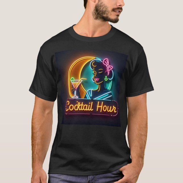 Camiseta Media Century Neon Rótulo Cocktail Hour Mujer (Anverso)