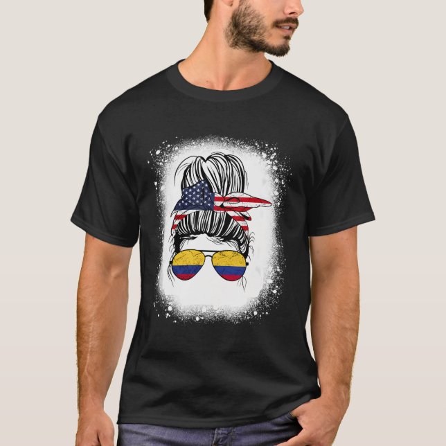 Camiseta Media Chica Colombiana Estadounidense Bandera De C (Anverso)