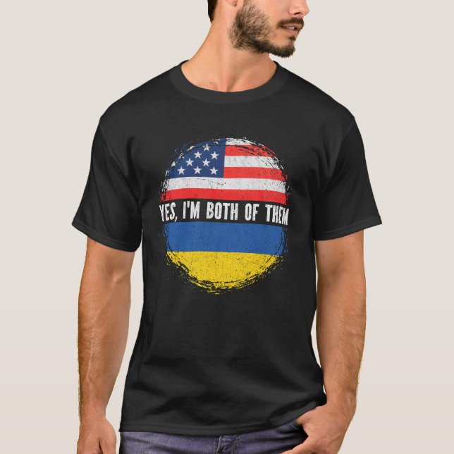Camiseta Media estadounidense media ucraniana bandera de Es (Anverso)