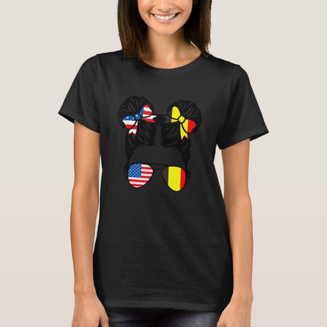 Camiseta Media estadounidense mitad belga Chica USA Bandera (Anverso)
