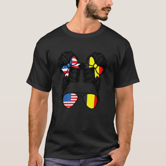 Camiseta Media estadounidense mitad belga Chica USA Bandera (Anverso)