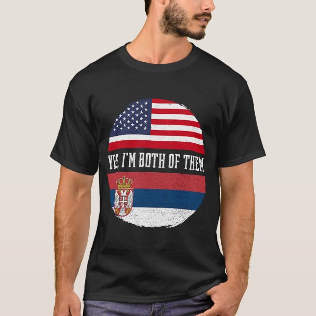 Camiseta Media estadounidense mitad serbia bandera de Estad (Anverso)