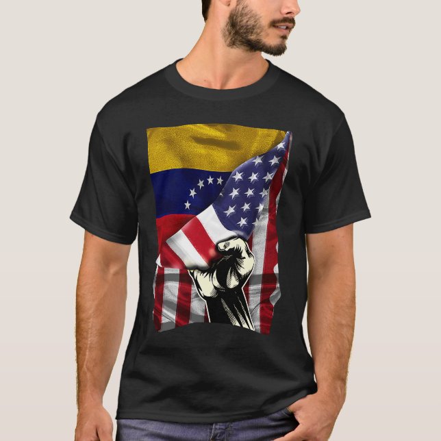 Camiseta Media estadounidense mitad venezolana RAÍZ EEUU Ba (Anverso)