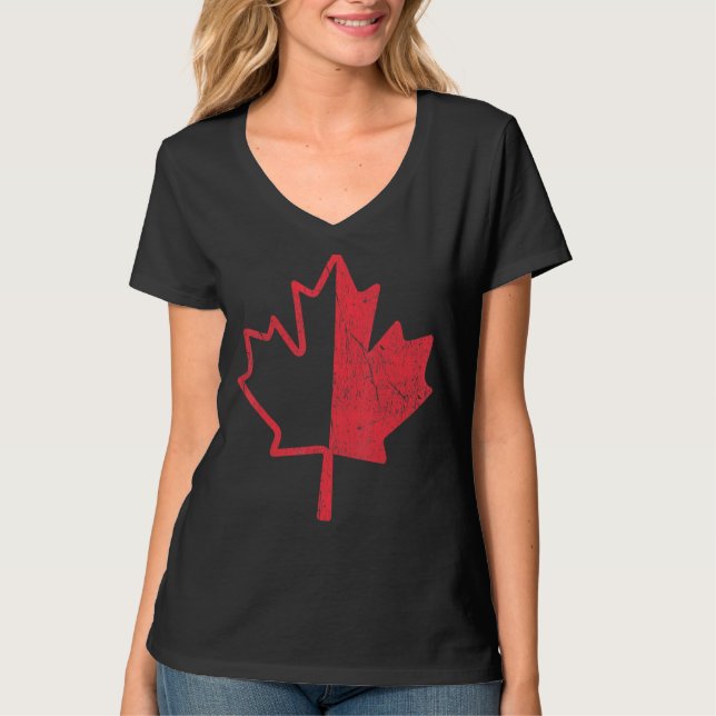 Camiseta Media hoja de arce retro Canadá Día Orgulloso Fl c (Anverso)