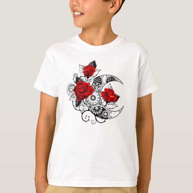 Camiseta Media luna mecánica con rosas rojas (Anverso)