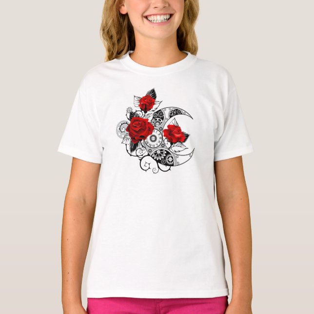 Camiseta Media luna mecánica con rosas rojas (Anverso)