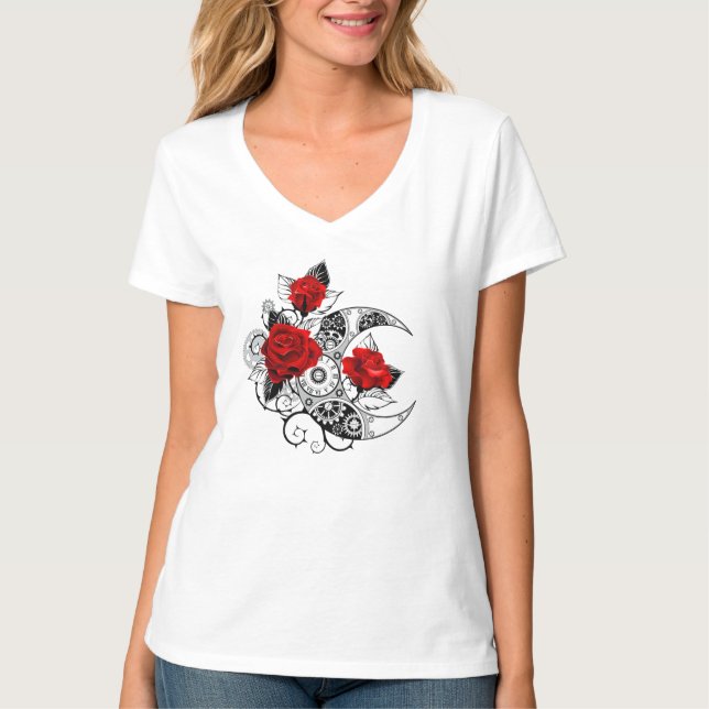 Camiseta Media luna mecánica con rosas rojas (Anverso)