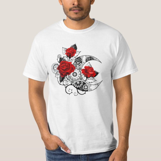 Camiseta Media luna mecánica con rosas rojas (Anverso)