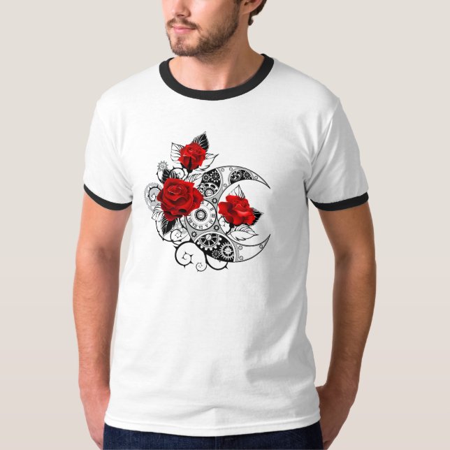 Camiseta Media luna mecánica con rosas rojas (Anverso)