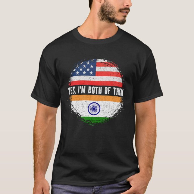 Camiseta Media norteamericana mitad hindú bandera de Estado (Anverso)