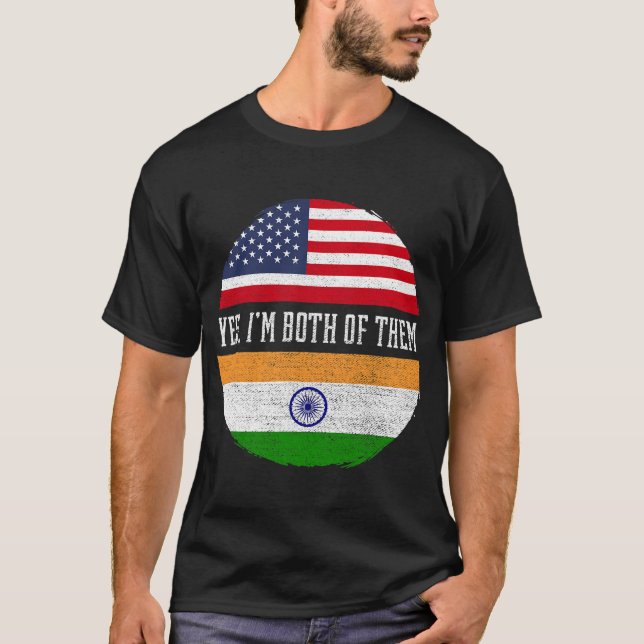Camiseta Media norteamericana mitad hindú bandera de los Es (Anverso)