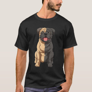 Camiseta Media Pug Negra Media Pug De Auriculación Pug Negr