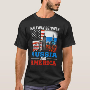 Camiseta Media rusa mitad estadounidense bandera de Rusia A