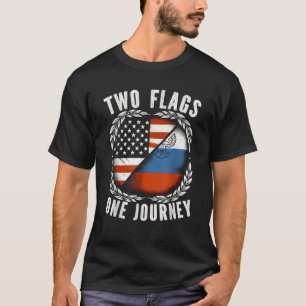 Camiseta Media rusa mitad estadounidense bandera de Rusia A