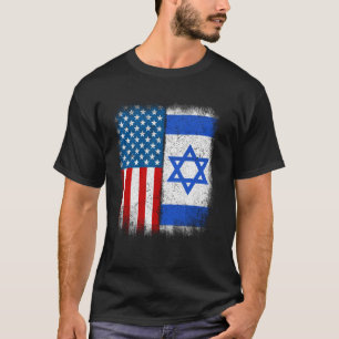 Camiseta Media Vintage Bandera Israelí Estadounidense Israe