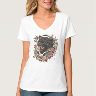 Camiseta Medianoche Flor Jaguar-Fuerza, Elegancia