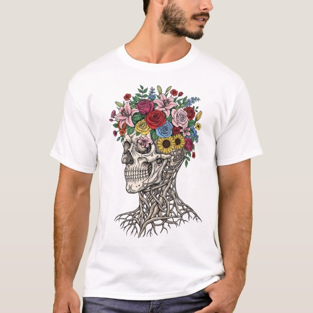 Camiseta Médica de flores de cráneo de anatomía médica de é (Anverso)