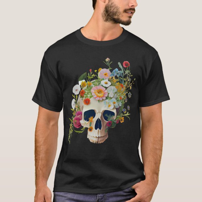 Camiseta Médica de flores de cráneo de anatomía médica de é (Anverso)