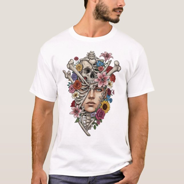 Camiseta Médica de flores de cráneo de anatomía médica de é (Anverso)