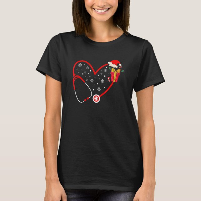Camiseta Médica Enfermera Corazón Amor Stethoscope Navidade (Anverso)