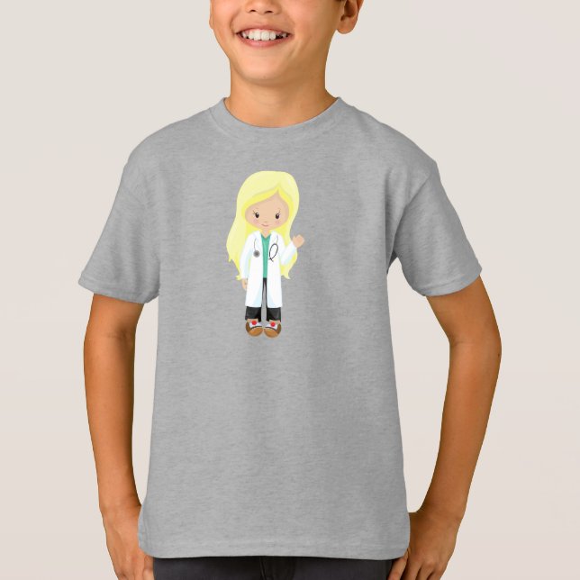 Camiseta Médica, Enfermera, Stethoscope, Lab Coat, pelo rub (Anverso)