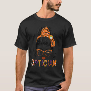 Camiseta Médica oftalmológico Halloween Messy Bun Eyeglass 