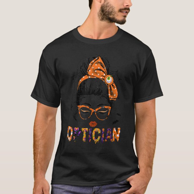 Camiseta Médica oftalmológico Halloween Messy Bun Eyeglass  (Anverso)