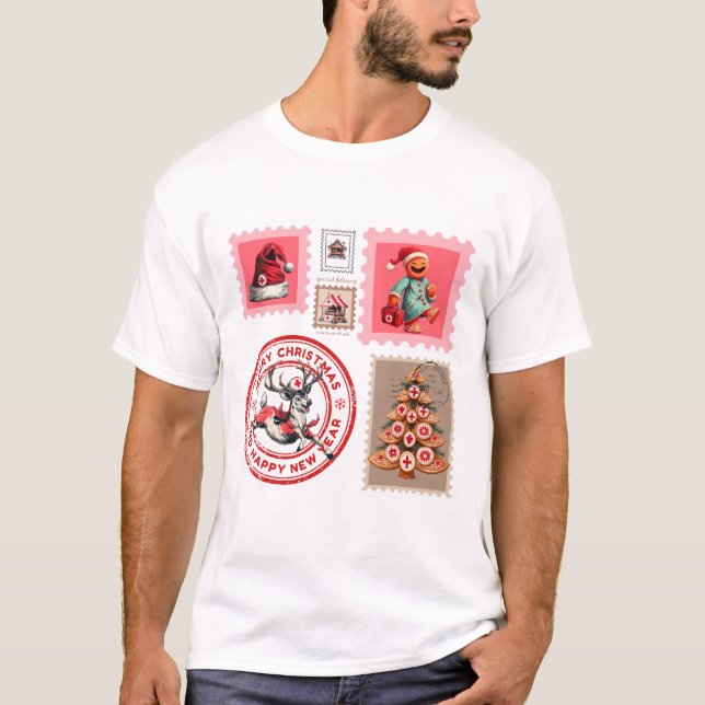Camiseta Medical Christmas Stamp Collage Art (Anverso)