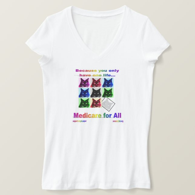 Camiseta "Medicare para todos" Tee femenino de cuello V (Anverso del diseño)