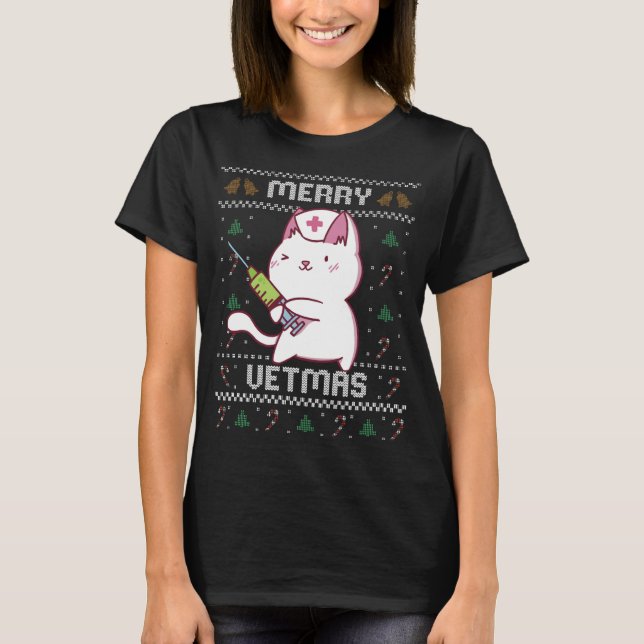 Camiseta Medicina Veterinaria Cute Cat Vet Ugly Navidades S (Anverso)
