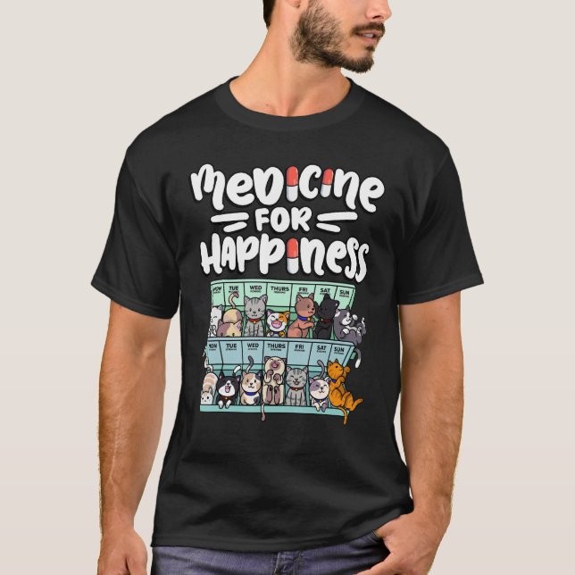 Camiseta medicine for happiness pill box animals cat breeds (Anverso)
