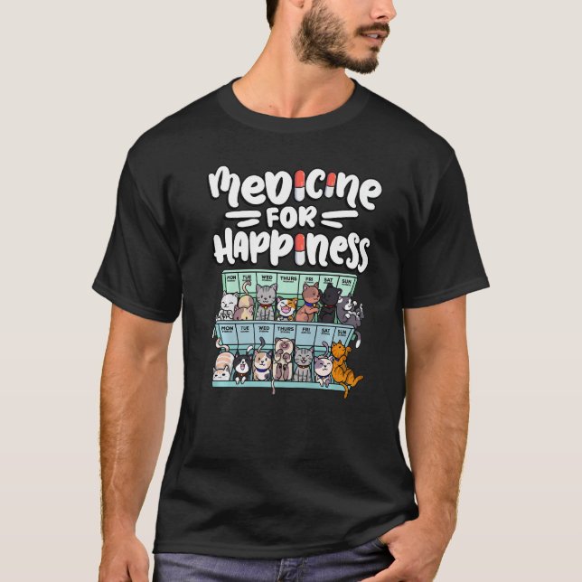 Camiseta medicine for happiness pill box animals cat breeds (Anverso)